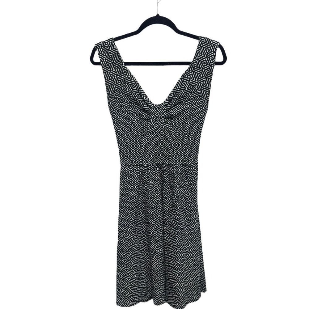 Anthropologie Postmark Open Back Dress Blue and White Diamond Stitch Size 4